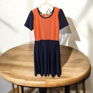 NWR LuLaRoe Amelia Women's Dress in Orange and Navy